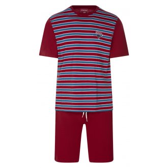 Pyjama Court avec manches courtes et col rond Athena coton rouge rayé