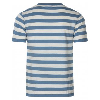 T-shirt col rond Armor Lux en coton et lin mélangé manches courtes bleu rayé