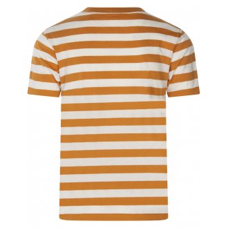 T-shirt col rond Armor Lux en coton et lin mélangé manches courtes orange rayé