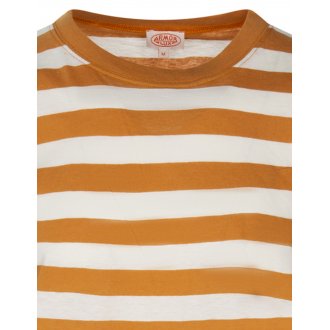 T-shirt col rond Armor Lux en coton et lin mélangé manches courtes orange rayé