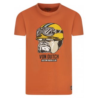 T-shirt col rond Von Dutch en coton avec manches courtes orange imprimé chien