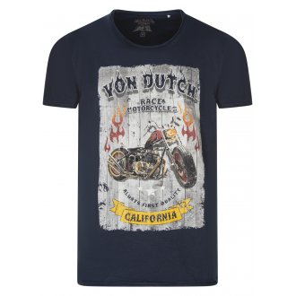 T-shirt col rond Von Dutch en coton avec manches courtes bleu marine imprimé moto