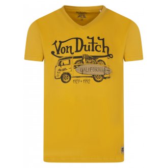 T-shirt col v Von Dutch en coton avec manches courtes jaune imprimé fourgonnette