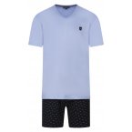 Pyjama court Eden Park en coton bleu avec manches courtes et col V