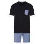 Pyjama court Eden Park en coton avec manches courtes et col v bleu motif trefle