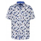 Chemise manches courtes coupe droite Cap Ten en coton bleu clair à motifs fleurs