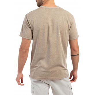 T-shirt avec manches courtes et col v Mise au Green coton mélangé beige chiné