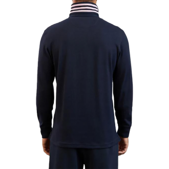Polo Eden Park en coton bleu marine à col en twill boutonné et à manches longues