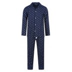 Pyjama long Arthur en coton avec manches longues et col cranté bleu marine imprimé voiture