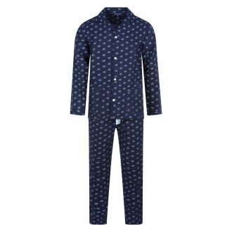 Pyjama long Arthur en coton avec manches longues et col cranté bleu marine imprimé voiture