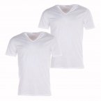 Lot de 2 tee-shirts Luxor Eminence col V blanc, en pur coton d'Egypte hypoallergénique