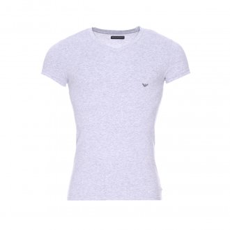Tee-shirt col V Emporio Armani en coton gris chiné