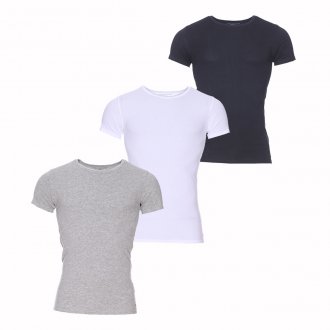 Lot de 3 Tee-shirts Col rond Tommy Hilfiger en coton stretch gris, blanc et noir