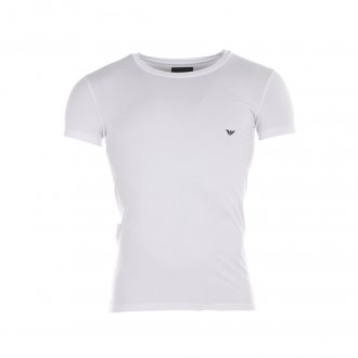 Tee-shirt col rond Blanc Emporio Armani en coton, logo noir