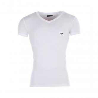 Tee-shirt col V blanc Emporio Armani en coton stretch
