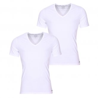 Lot de 2 tee-shirts col V Calvin Klein en coton stretch blanc