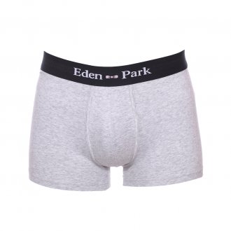 Boxer Eden Park en coton gris chiné avec nom et logo de la marque brodé sur la ceinture élastiquée 