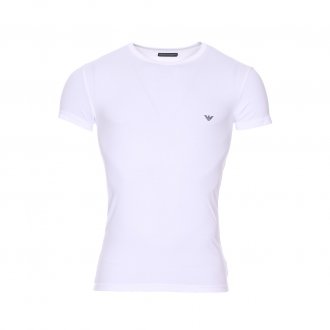 Tee-shirt col rond Emporio Armani en coton stretch blanc floqué au dos