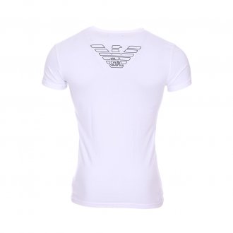 Tee-shirt col rond Emporio Armani en coton stretch blanc floqué au dos