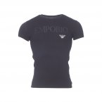 Tee-shirt col rond Emporio Armani en coton stretch noir floqué 