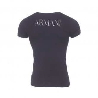 Tee-shirt col rond Emporio Armani en coton stretch noir floqué 
