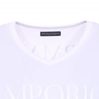 Tee-shirt col V Emporio Armani en coton stretch blanc floqué 