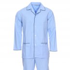 Pyjama long Mariner : Veste boutonnée et pantalon bleu clair