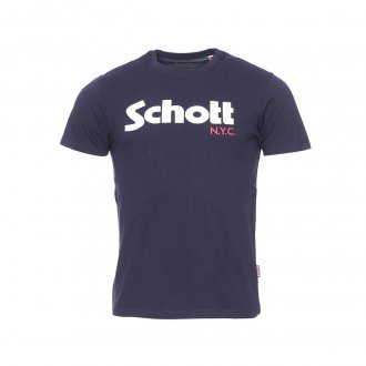 Tee-shirt col rond Schott NYC TS Logo en coton bleu marine
