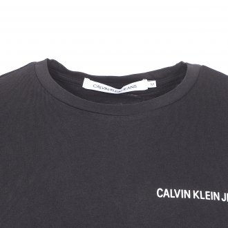 Tee-shirt slim col rond Calvin Klein Jeans Chest Institutional en coton noir floqué en blanc