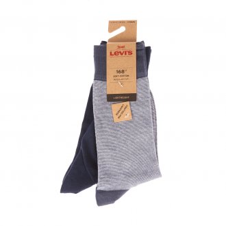 Lot de 2 paires de chaussettes Levi's® Micro Stripe en coton mélangé bleu marine, et à rayures bleu chiné et blanches