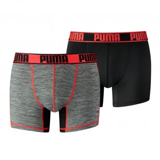 Lot de 2 boxers Puma Active Grizzly noir avec ceinture logotypée en rouge et gris chiné avec ceinture rouge logotypée en noir