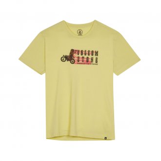 Tee-shirt col rond Volcom Junior Moto Mike en coton mélangé jaune floqué