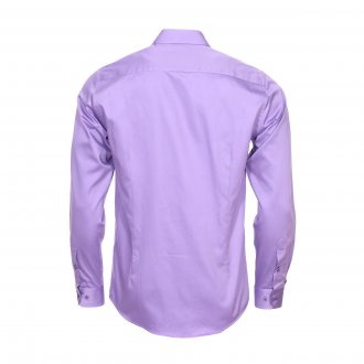 Chemise cintrée Méadrine Basic en coton violet avec opposition bleu marine à motif fantaisie blanc