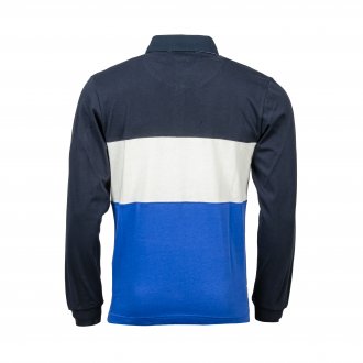 Polo manches longues Bermudes Gabriel en coton à opposition de color block bleu marine, bleu clair et blanc