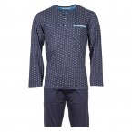 Pyjama long Christian Cane Sandro en coton : tee-shirt col tunisien manches longues bleu marine à motifs graphiques bleus et pantalon bleu marine