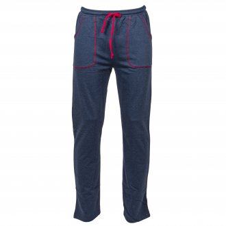 Pyjama long Christian Cane Sasha:  tee-shirt en coton col V manches longues bordeaux et bleu marine et pantalon en coton mélangé bleu marine chiné