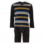 Pyjama long Christian Cane Sheldon en coton mélangé : tee-shirt col V manches longues noir rayé et pantalon noir
