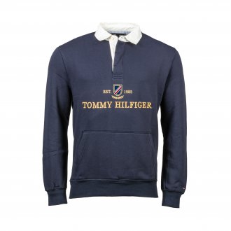 Polo Tommy Hilfiger à manches longues en coton mélangé bleu marine