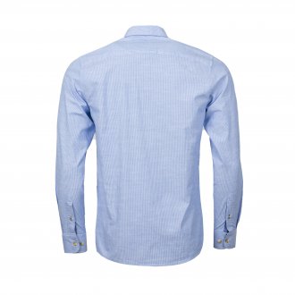 Chemise droite Bermudes Edgar en coton stretch bleu ciel à rayures blanches