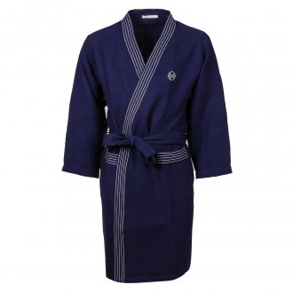 Kimono long Christian Cane Walther en coton bleu marine à tissage matelassé