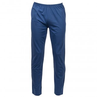 Pyjama long Christian Cane Wind en coton : tee-shirt bleu indigo à rayures blanches et motifs avions bleus, rouges et blancs et pantalon bleu indigo