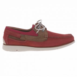 Chaussures bateaux Fluchos Giant en cuir rouge à semelle blanche