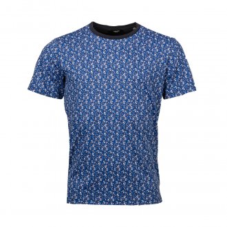 Tee-shirt col rond Jack & Jones en coton bleu nuit à imprimés fleurs grises, blanches et bleues