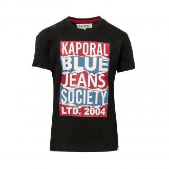 Tee-shirt col rond Kaporal Junior Oboy en coton noir floqué