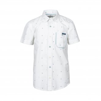 Chemise manches courtes coupe droite Kaporal Erole en coton blanc à micro motifs bleus, verts et noirs