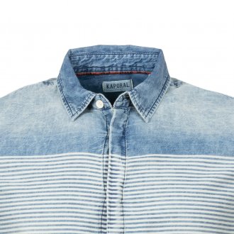 Chemise manches courtes coupe droite Kaporal Waliae en coton bleu clair à rayures blanches