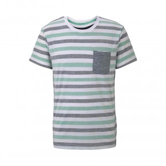 Tee-shirt col rond Tom Tailor en coton blanc à bandes bleues et vertes