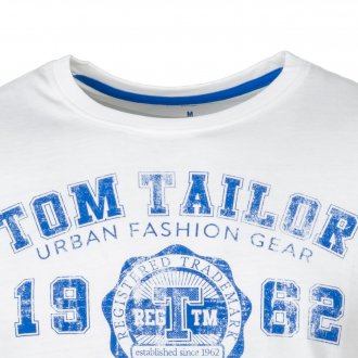 Tee-shirt Tom Tailor en coton blanc floqué bleu turquoise