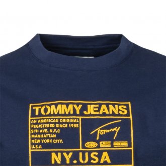 Tee-shirt col rond Tommy Jeans Gold en coton bleu marine à étiquette brodée au fil doré