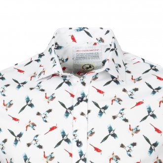 Chemise ajustée A Fish Named Fred Birds en coton stretch blanc à motifs oiseaux